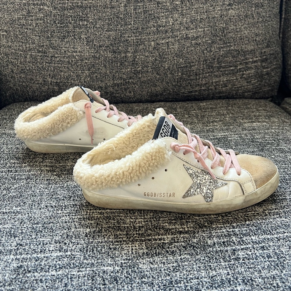 🪿💛 Golden Goose 20mm Super Star Sabot Leather & Shearling Mule Sneakers 💛🪿 - Picture 6 of 10